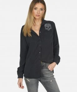 Lauren Moshi Sloane Nailhead Skull Long Sleeve