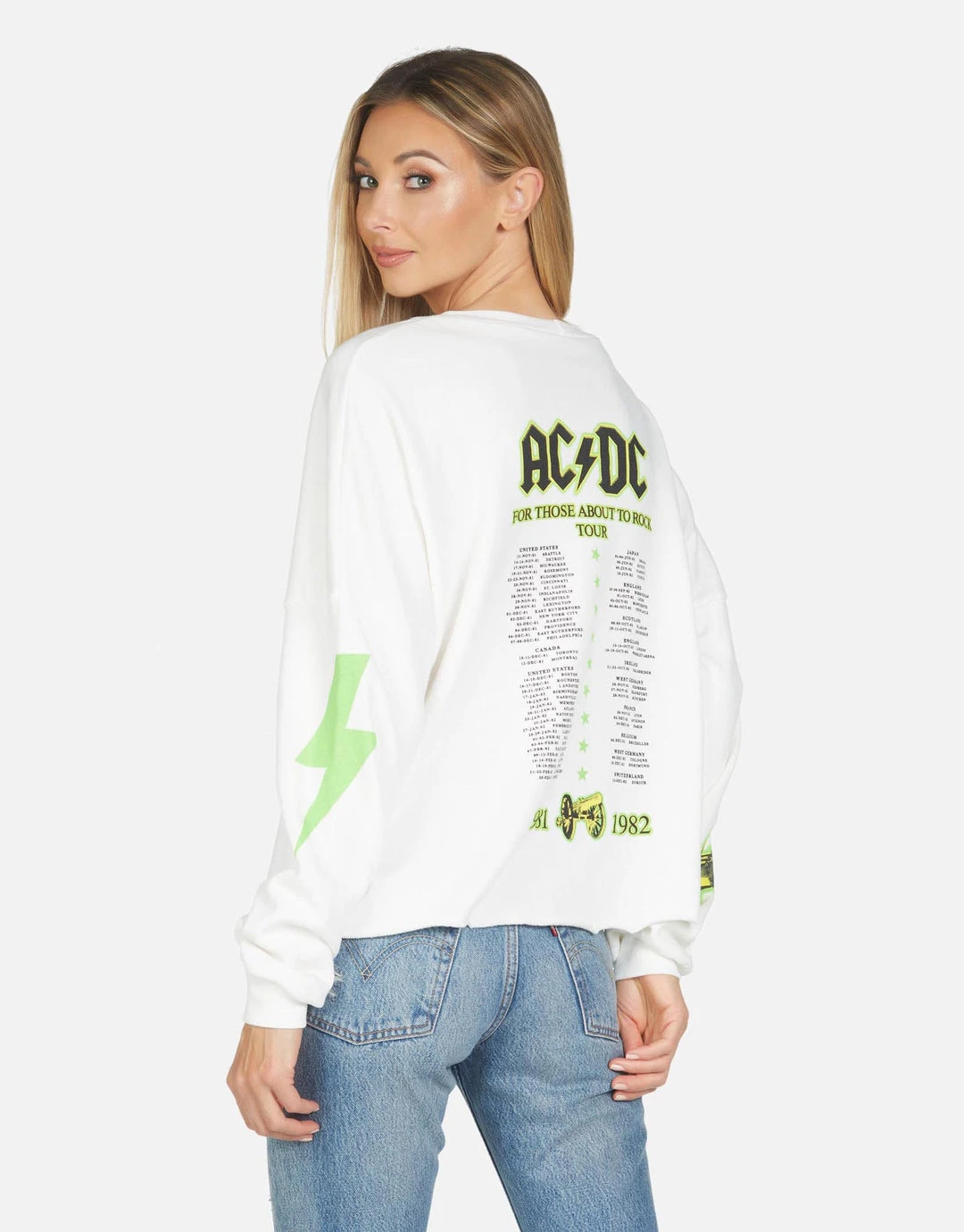 Lauren Moshi X ACDC Lee AC/DC Neon Stud Long Sleeve