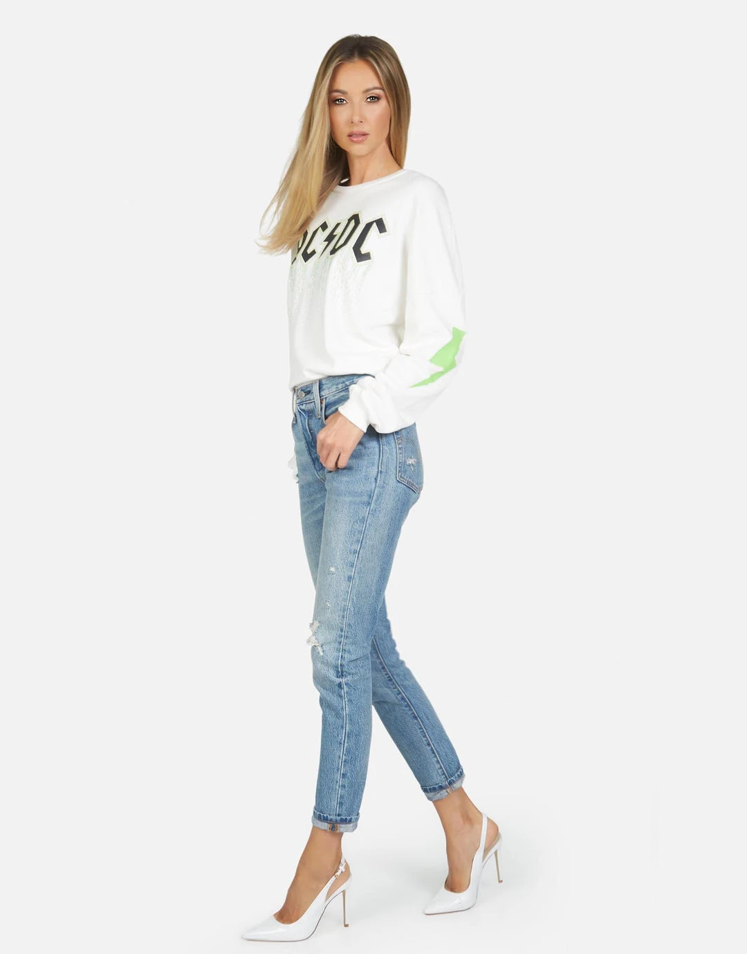 Lauren Moshi X ACDC Lee AC/DC Neon Stud Long Sleeve