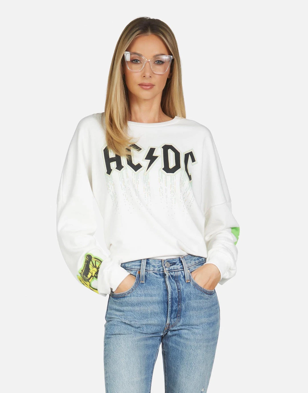 Lauren Moshi X ACDC Lee AC/DC Neon Stud Long Sleeve