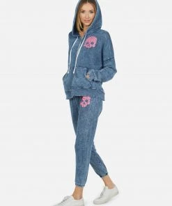 Lauren Moshi Long Sleeve Brecklyn Pink Stud Skull