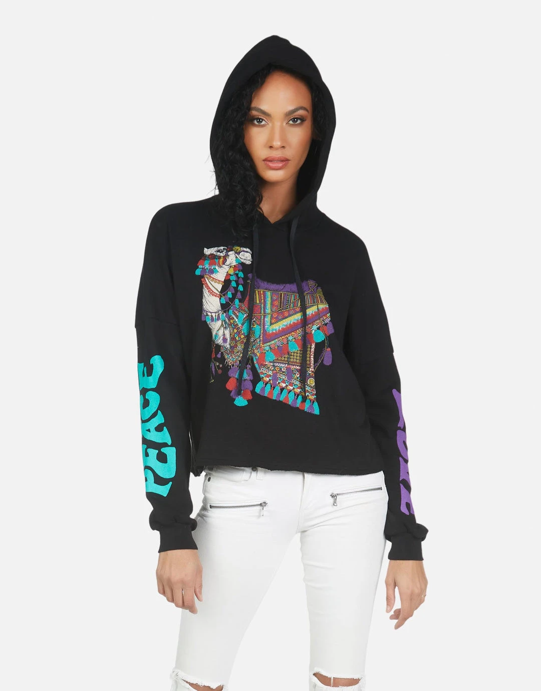 Lauren Moshi Hoodies Cambry Peace Love Camel