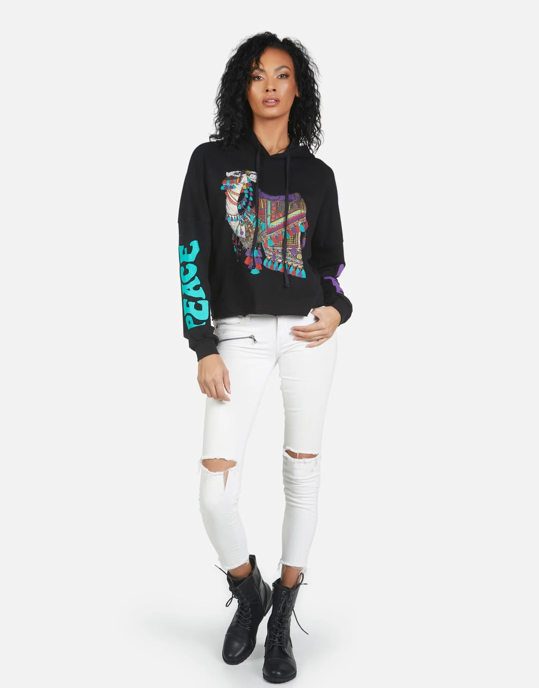 Lauren Moshi Hoodies Cambry Peace Love Camel