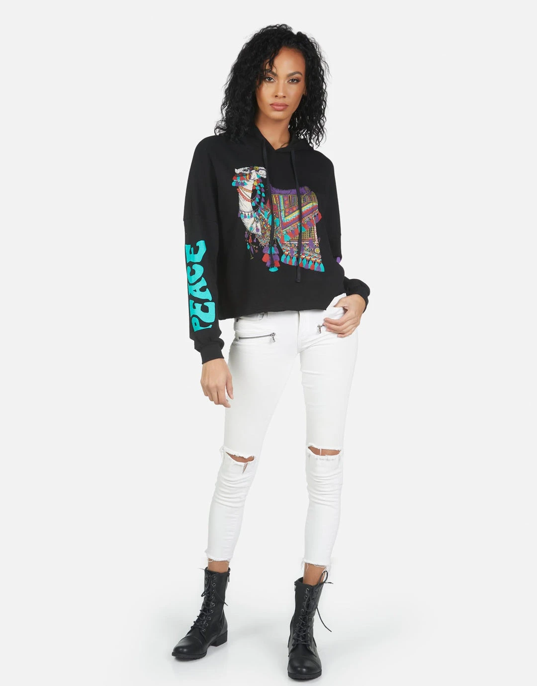 Lauren Moshi Hoodies Cambry Peace Love Camel