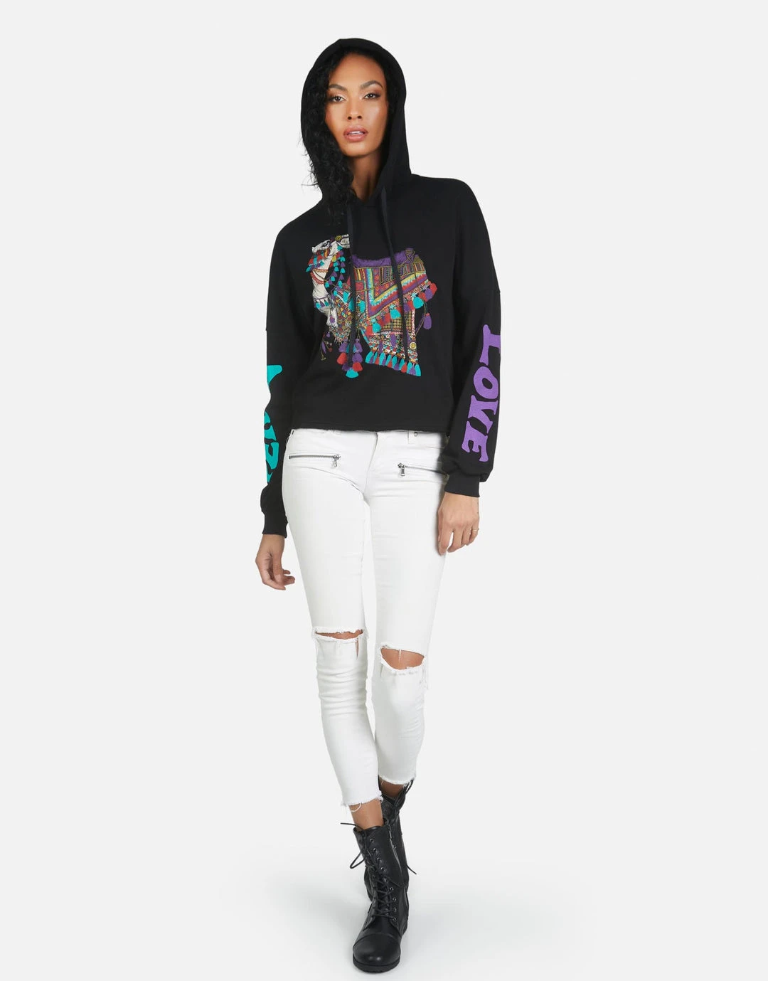 Lauren Moshi Hoodies Cambry Peace Love Camel