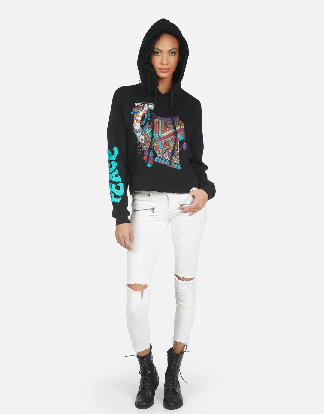 Lauren Moshi Hoodies Cambry Peace Love Camel