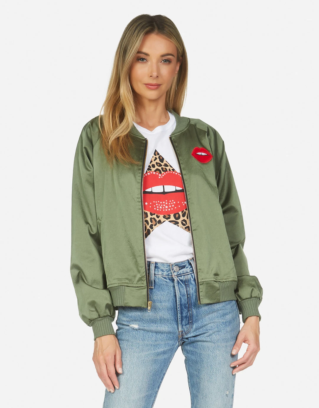 Lauren Moshi Long Sleeve Levelle Leopard Star Lip Patch