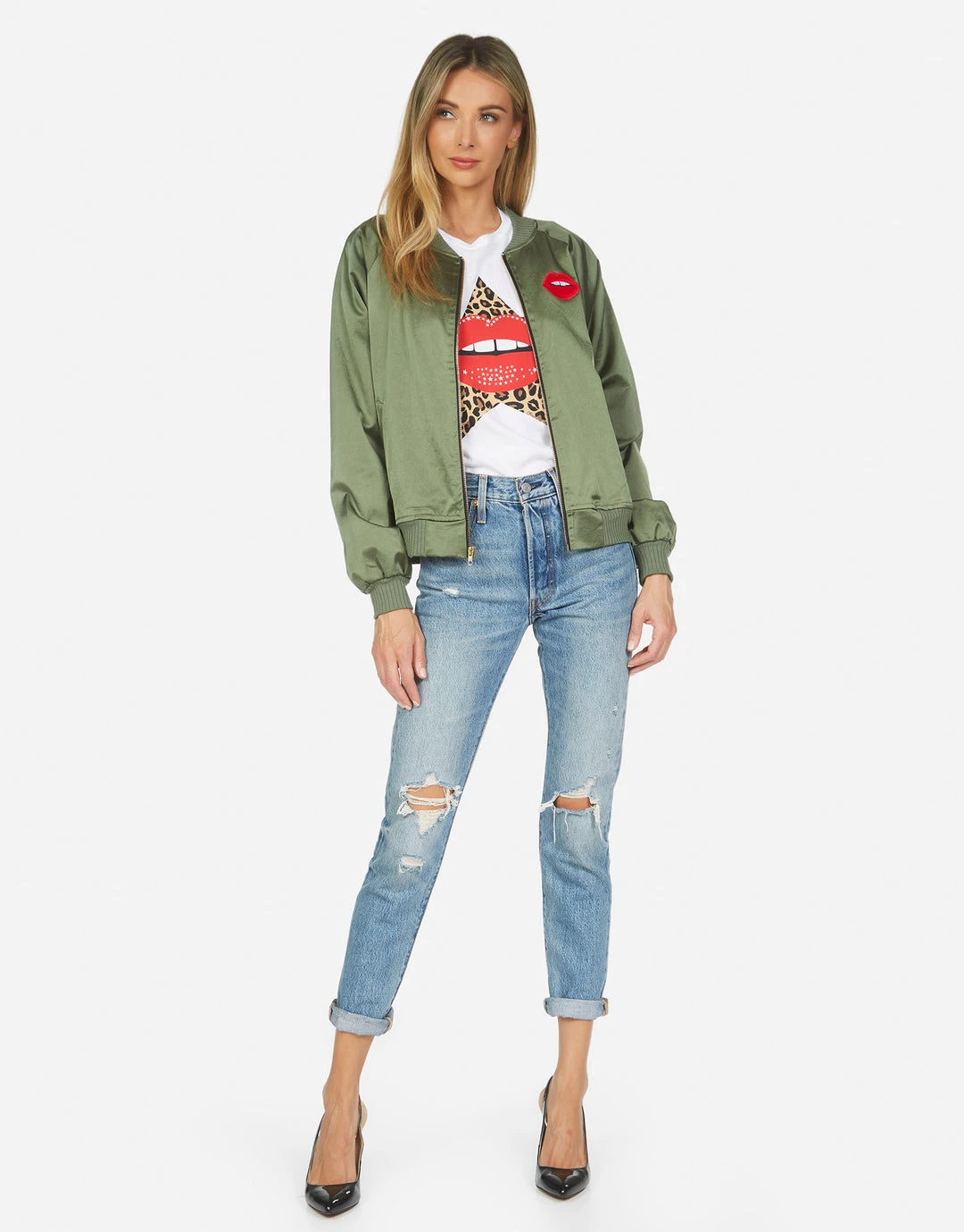 Lauren Moshi Long Sleeve Levelle Leopard Star Lip Patch