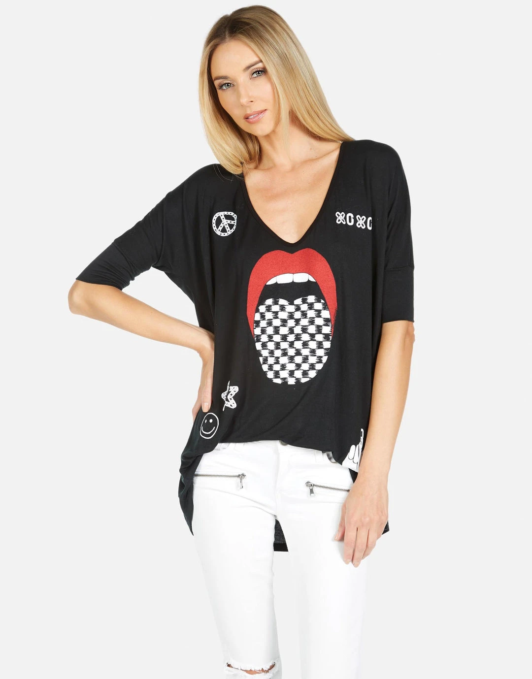 Lauren Moshi Eva Checker Tongue Short Sleeve