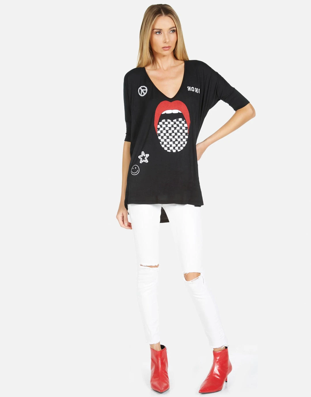 Lauren Moshi Eva Checker Tongue Short Sleeve
