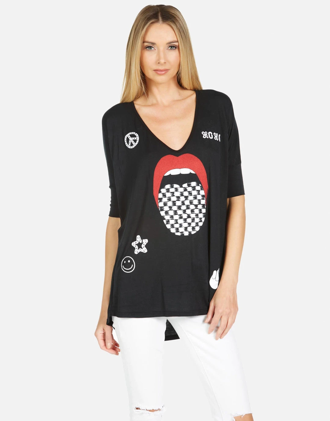 Lauren Moshi Eva Checker Tongue Short Sleeve