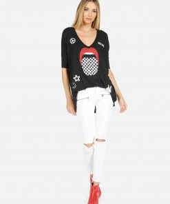 Lauren Moshi Eva Checker Tongue Short Sleeve