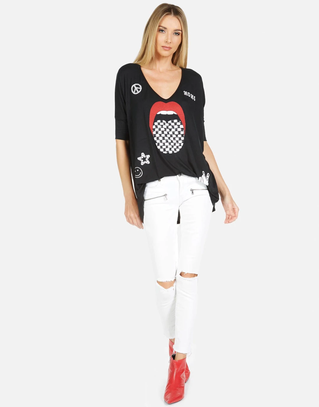 Lauren Moshi Eva Checker Tongue Short Sleeve