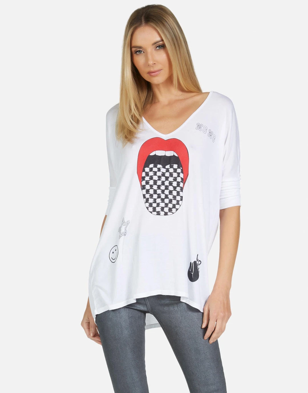 Lauren Moshi Eva Checker Tongue Short Sleeve