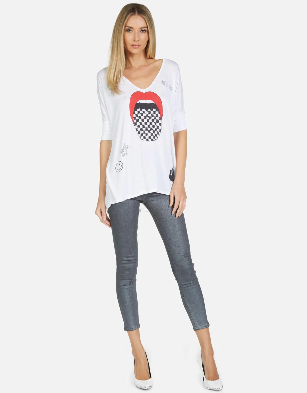 Lauren Moshi Eva Checker Tongue Short Sleeve