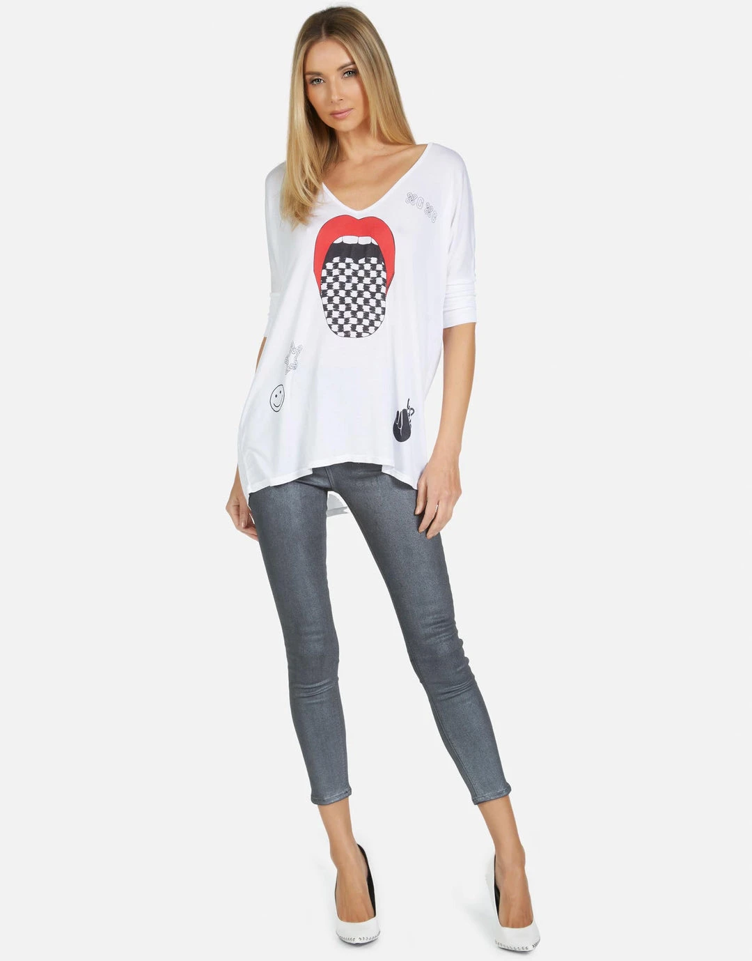 Lauren Moshi Eva Checker Tongue Short Sleeve