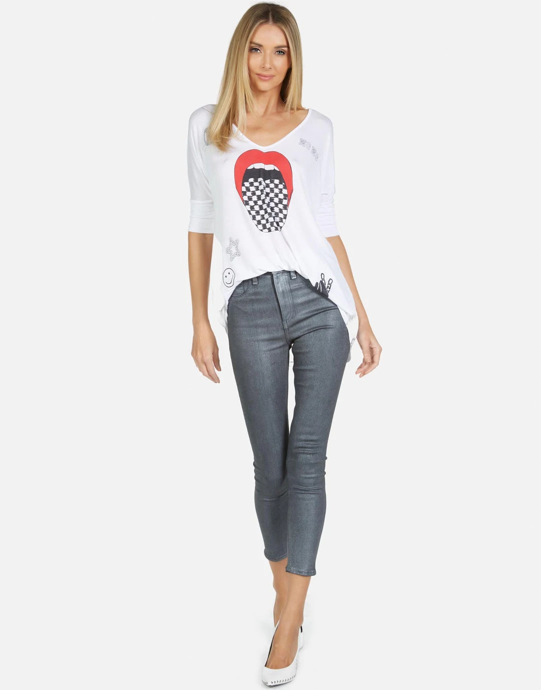 Lauren Moshi Eva Checker Tongue Short Sleeve