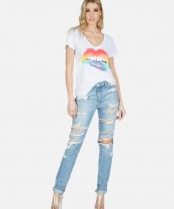 Lauren Moshi Cruz Rainbow Biting Lip Short Sleeve
