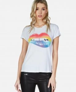 Lauren Moshi Short Sleeve Moxie Rainbow Biting Lip