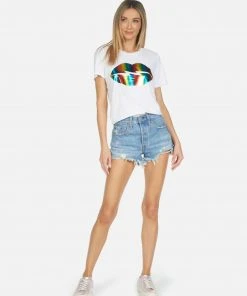 Lauren Moshi Short Sleeve Croft Rainbow Foil Lightning Lip