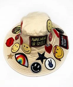 Lauren Moshi Adina- Bucket Hat W/ Allover Hippie Patches