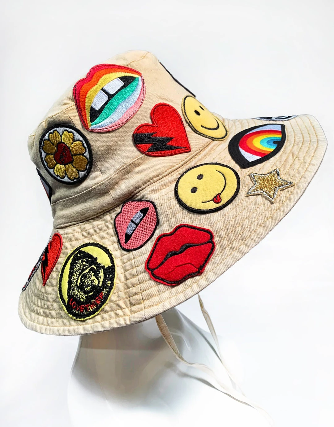 Lauren Moshi Adina- Bucket Hat W/ Allover Hippie Patches