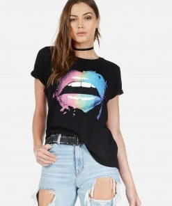 Lauren Moshi X Short Sleeve Edda Rainbow Smudge Lip
