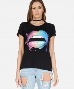Lauren Moshi X Short Sleeve Edda Rainbow Smudge Lip
