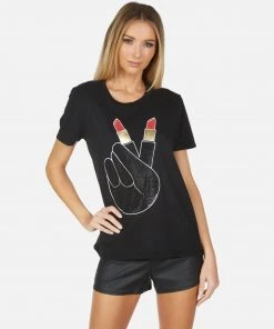 Lauren Moshi Short Sleeve Wolf Crystal Lipstick Peace