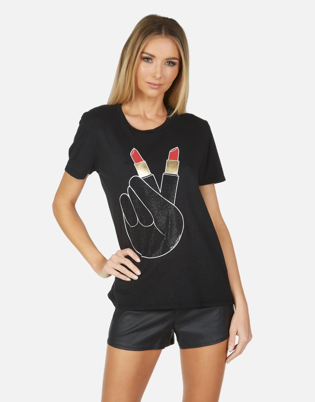 Lauren Moshi Short Sleeve Wolf Crystal Lipstick Peace