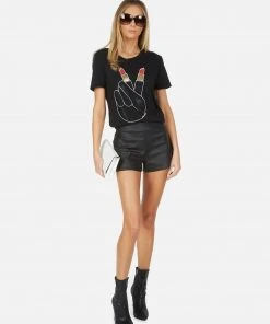 Lauren Moshi Short Sleeve Wolf Crystal Lipstick Peace