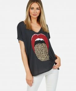 Lauren Moshi April Leopard Tongue Short Sleeve
