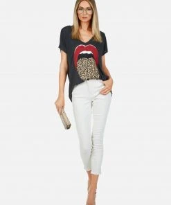 Lauren Moshi April Leopard Tongue Short Sleeve