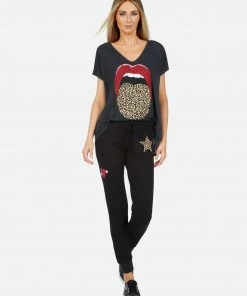 Lauren Moshi April Leopard Tongue Short Sleeve