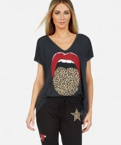 Lauren Moshi April Leopard Tongue Short Sleeve